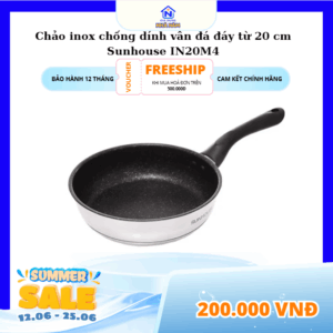 Chảo inox chống dính vân đá đáy từ 20 cm Sunhouse IN20M4