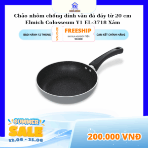 Chảo nhôm chống dính vân đá đáy từ 20 cm Elmich Colosseum Y1 EL-3718 Xám